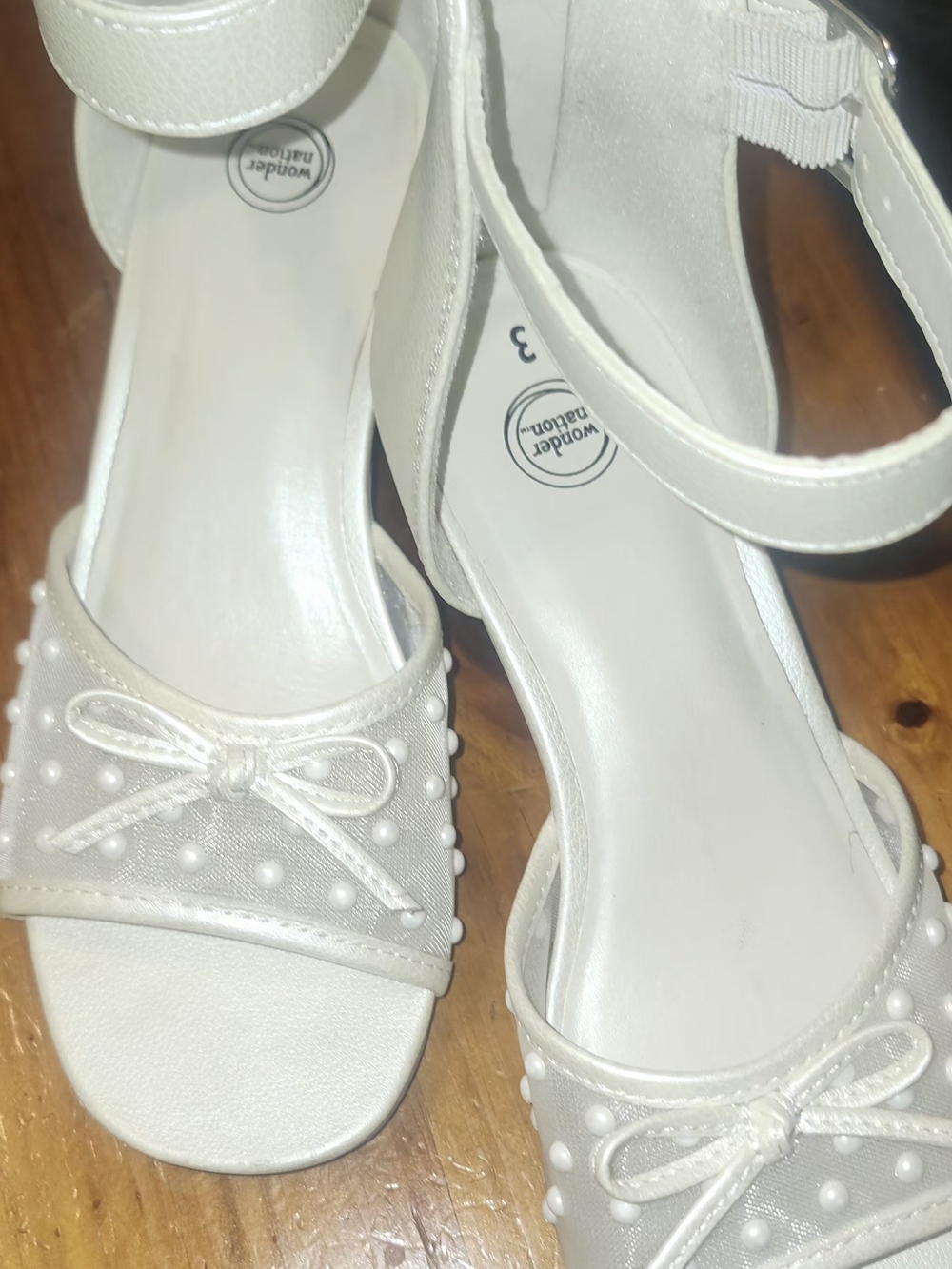 Wonder Nation White Girls' Pearl Bow Dress Sandals